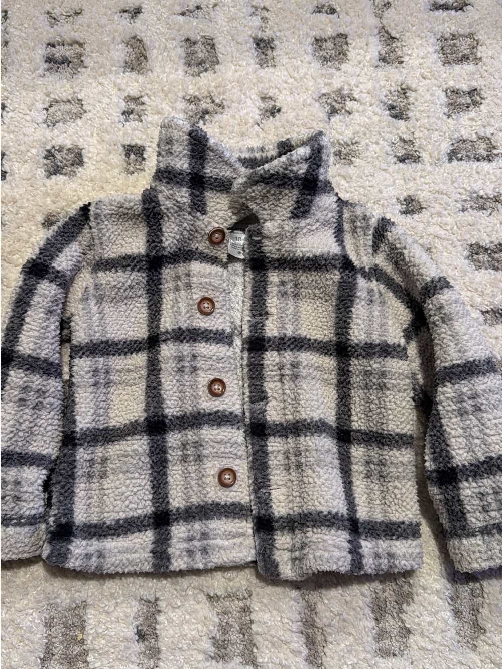 Carter's Cream and Black Plaid Sherpa Button Jacket